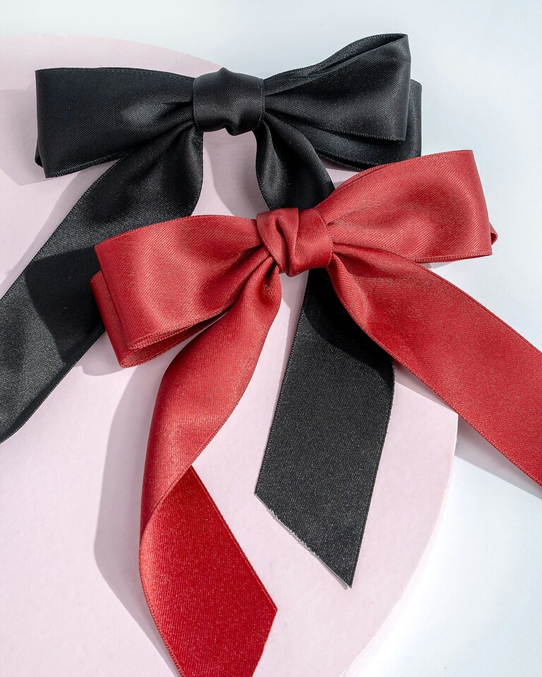 image 1 of Brushworks Satin Hair Bow Duo – Red & Black