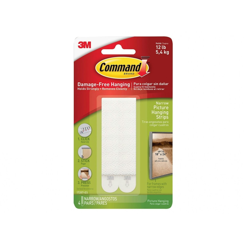 Command Narrow Picture Hanging Strips (pack 4) - Multi Colour - One Size