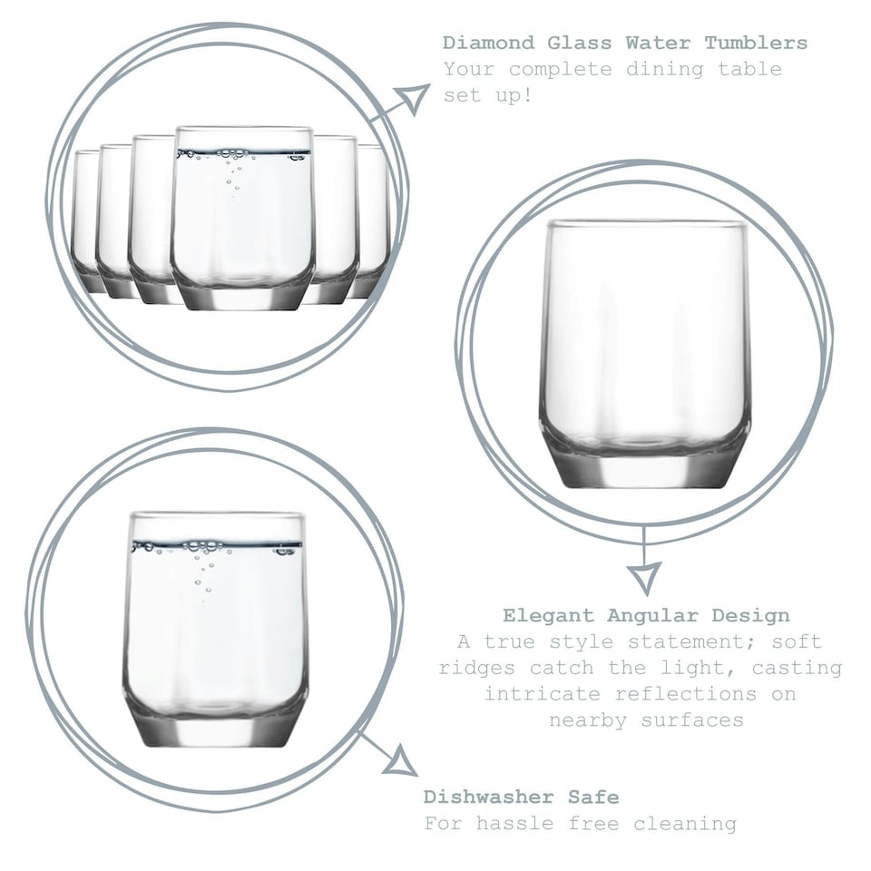 image 1 of LAV Diamond Water Glasses - 215ml - Clear - Pack of 6 Clear