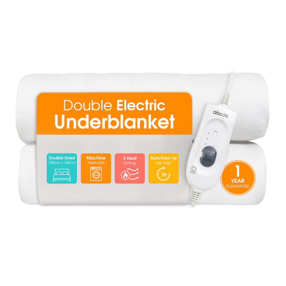 image 1 of Abode AEDB2002 Double Electric Blanket 90W Heated Underblanket White 3 Heats