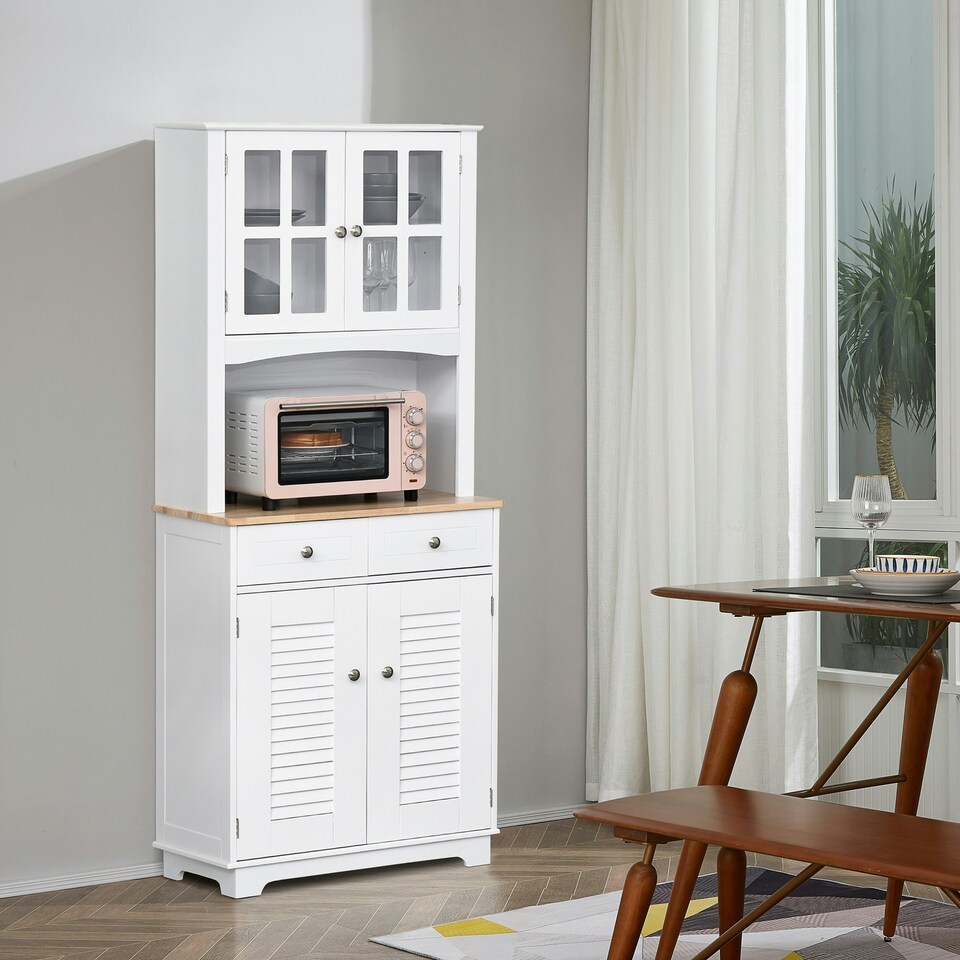 image 1 of HOMCOM Coastal Kitchen Cupboard Storage Cabinet Unit w/ Drawers, White