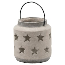 Hill Interiors Bloomville Stone Star Candle Lantern - Stone - 19cm x 18cm x 18cm