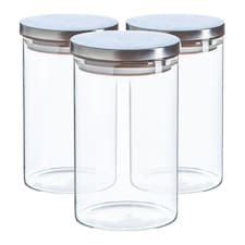 Argon Tableware Scandi Storage Jars with Metallic Lids - 1 Litre - Silver - Pack of 3