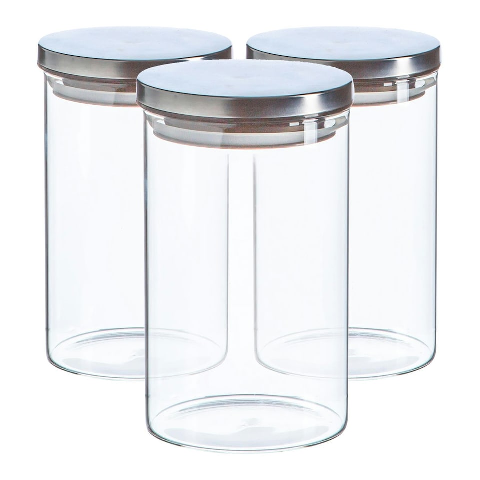 image 1 of Argon Tableware Scandi Storage Jars with Metallic Lids - 1 Litre - Silver - Pack of 3