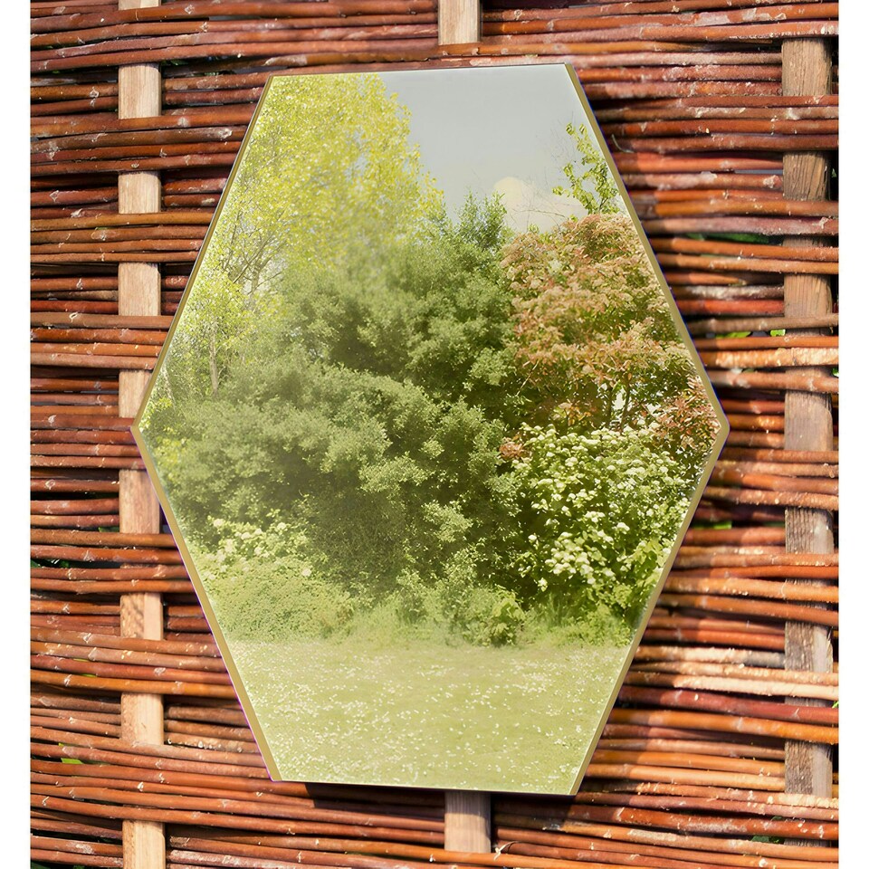 image 1 of Primrose Set of 4 Small Hexagonal Gold Garden Mirrors 11in