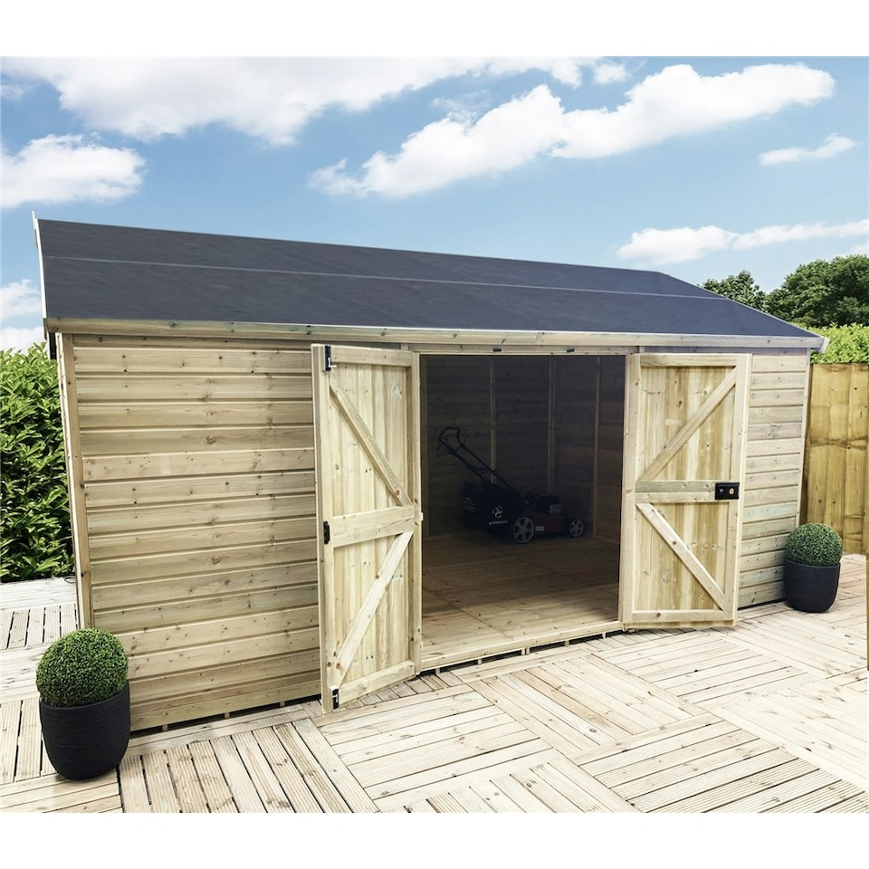 image 1 of 11 x 13 REVERSE WINDOWLESS T&G Apex Wooden Workshop / Garden Shed & Double Doors (11' x 13' / 11ft x 13ft) (11x13)
