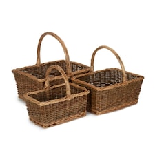 Set of 3 Rectangular Unpeeled Willow Shopping Basket Brown | Brown
