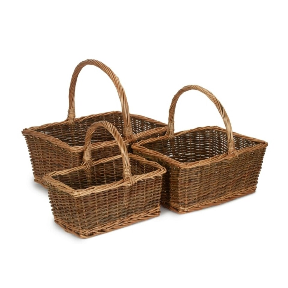 image 1 of Set of 3 Rectangular Unpeeled Willow Shopping Basket Brown | Brown
