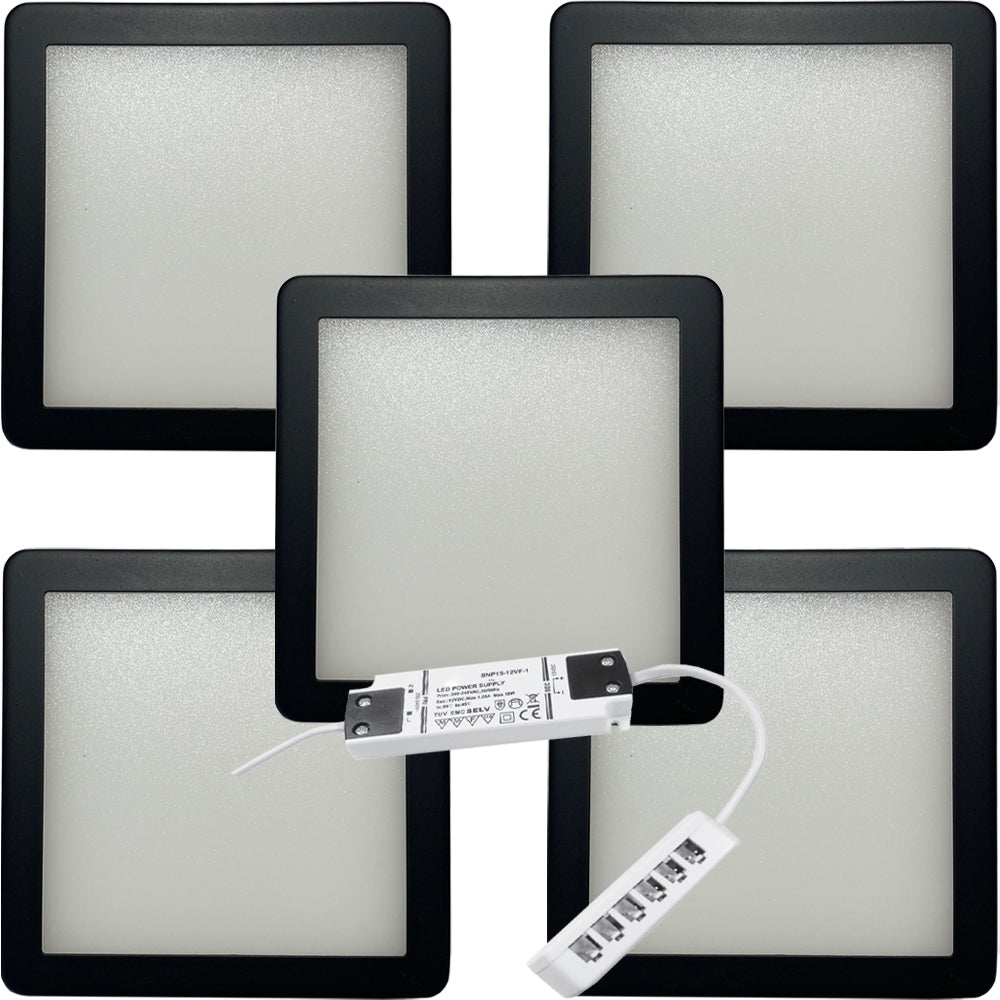 5-Pack Matt Black Ultra-Slim Under Cabinet LED Light Kit with Driver - Warm White Diffused Lighting