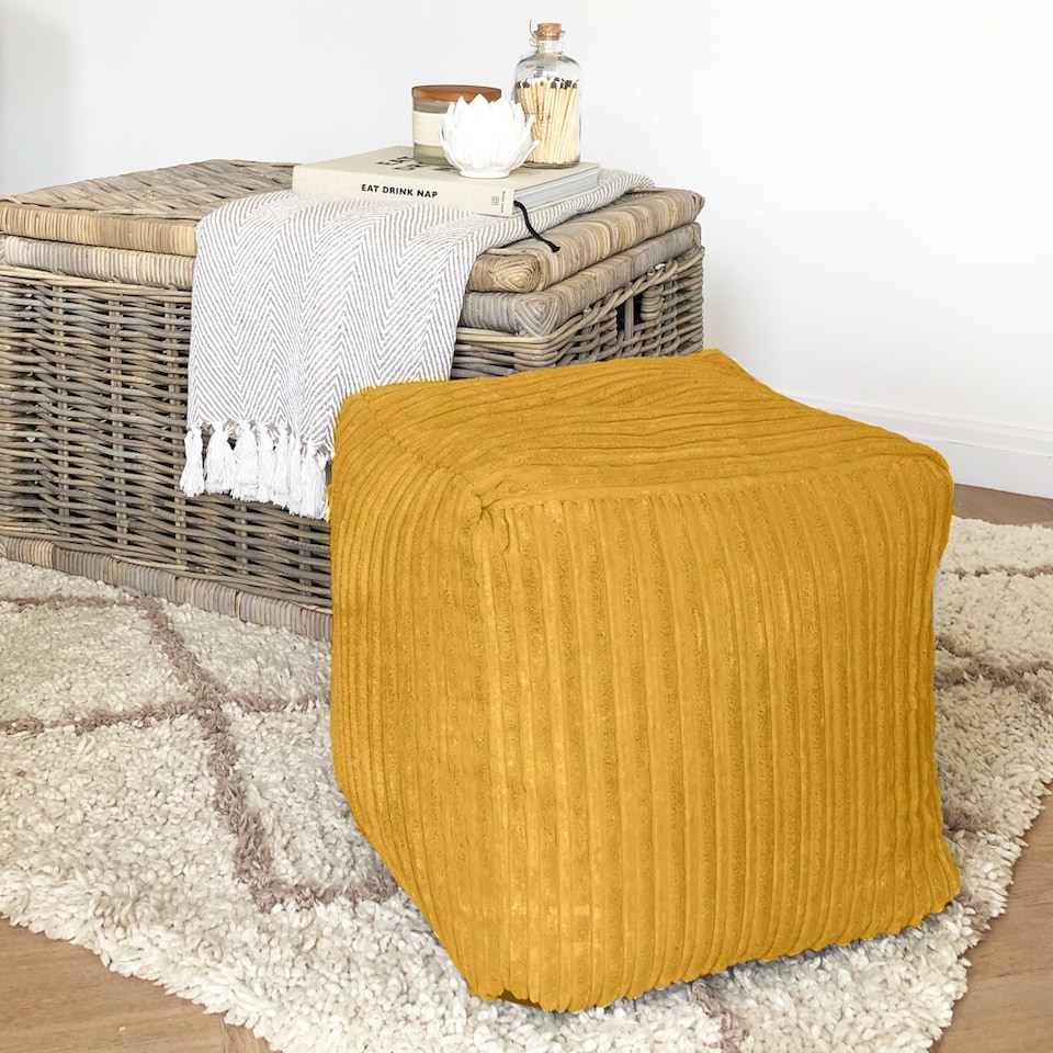 image 1 of rucomfy Indoor Jumbo Cord Bean Bag Footstool - Cube Pouffe