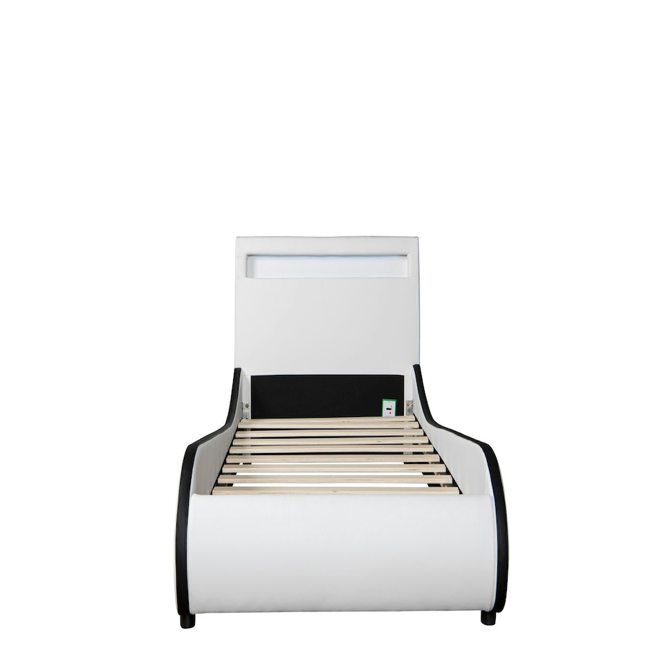 image 1 of Orion LED Lights Headboard Gaming Style  White/Black Faux Leather Bed Frame (Single) | White | White | Single