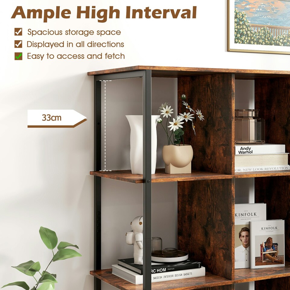 image 1 of COSTWAY 12-Cube Bookcase Freestanding Bookshelf Brown Brown