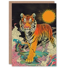 Psychedelic Sun Mystic Tiger Trippy Arty Birthday Card