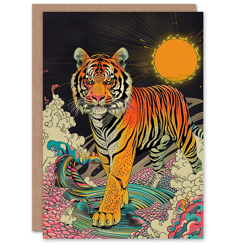 image 1 of Psychedelic Sun Mystic Tiger Trippy Arty Birthday Card