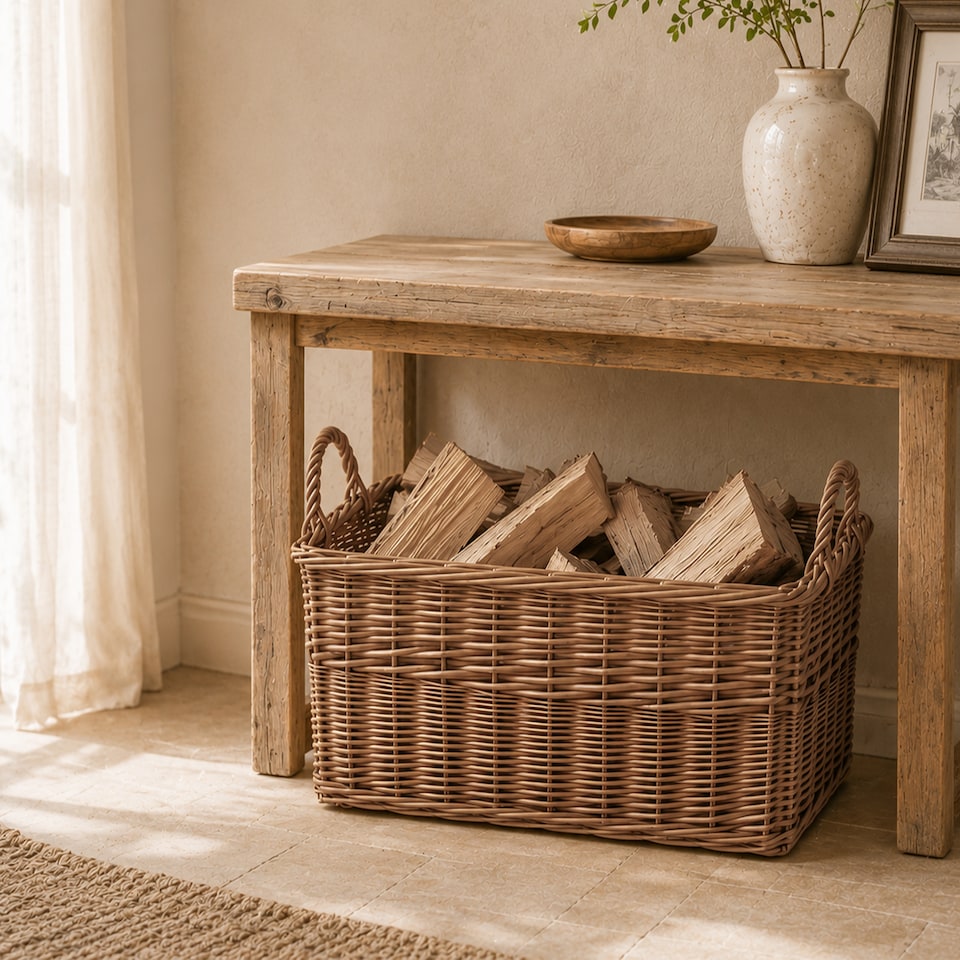 image 1 of Rectangle Rustic Countryside Style Chunky Wicker Fireside Heavy Duty Log Baskets
