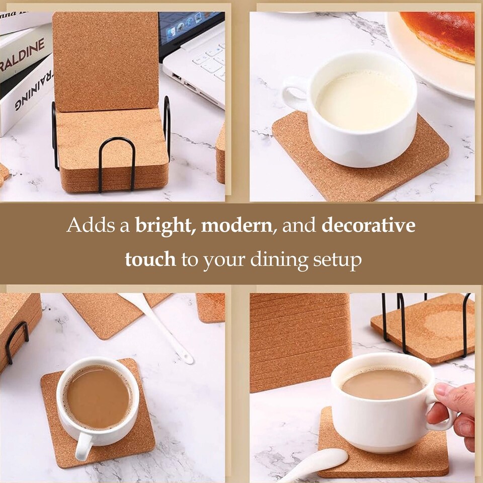 image 1 of Apollo Square Cork Coaster Set Of 6 Heat Resistant Drink Coasters 10cm Natural Cork Round Edge Table Protects Home Kitchen Use