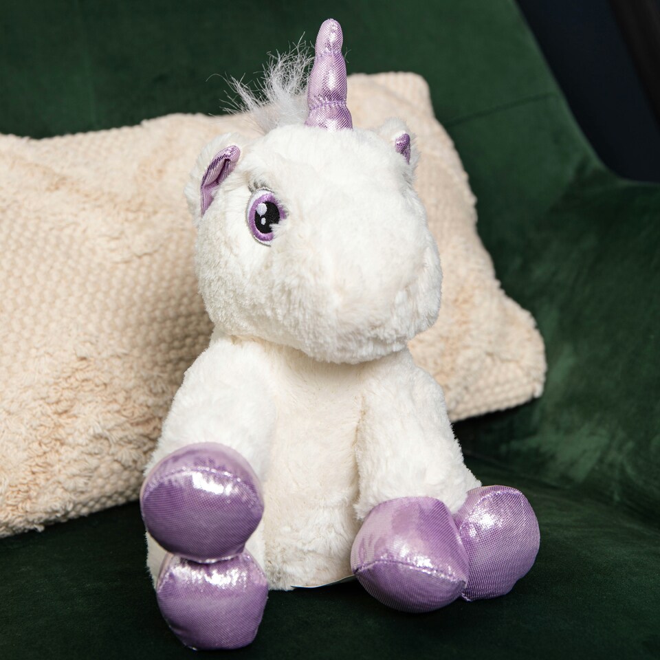 image 1 of 24cm Plush White Unicorn with Sparkly Purple Horn and Hooves