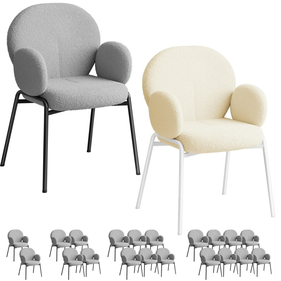 image 1 of Dining Chair - Boucle cover, plush padding, high backrest - Set of 2 Grey | Light Grey