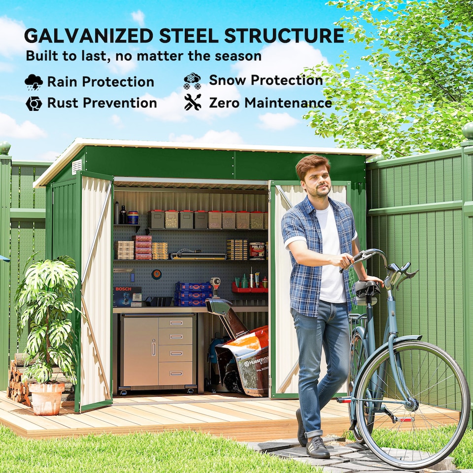 image 1 of Outsunny Outdoor Storage Shed, 7.5 x 4.3ft Metal Garden Shed | Green