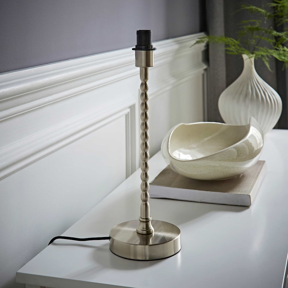 image 1 of ValueLights Maeve Brushed Chrome Bobbin Bobbled Metal Table Lamp Base | Silver