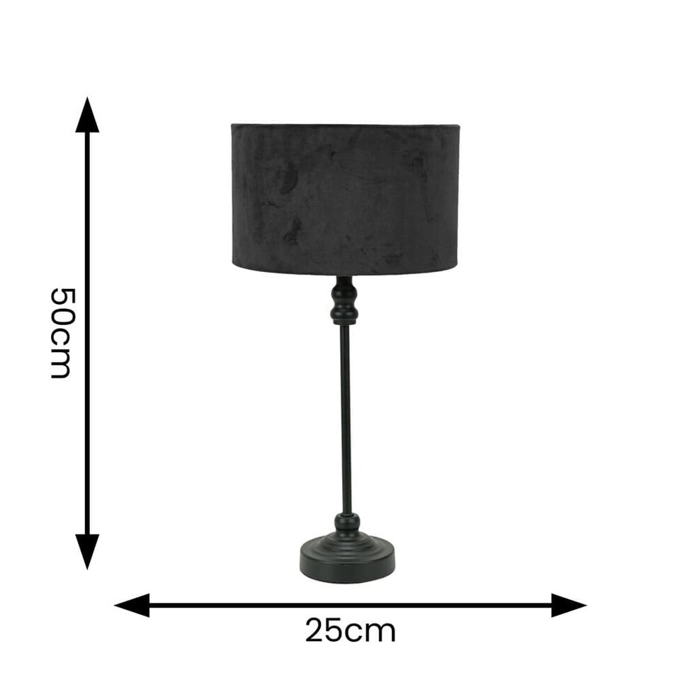 image 1 of ValueLights Maggie Black Candlestick Table Lamp Black Velvet Shade | Black