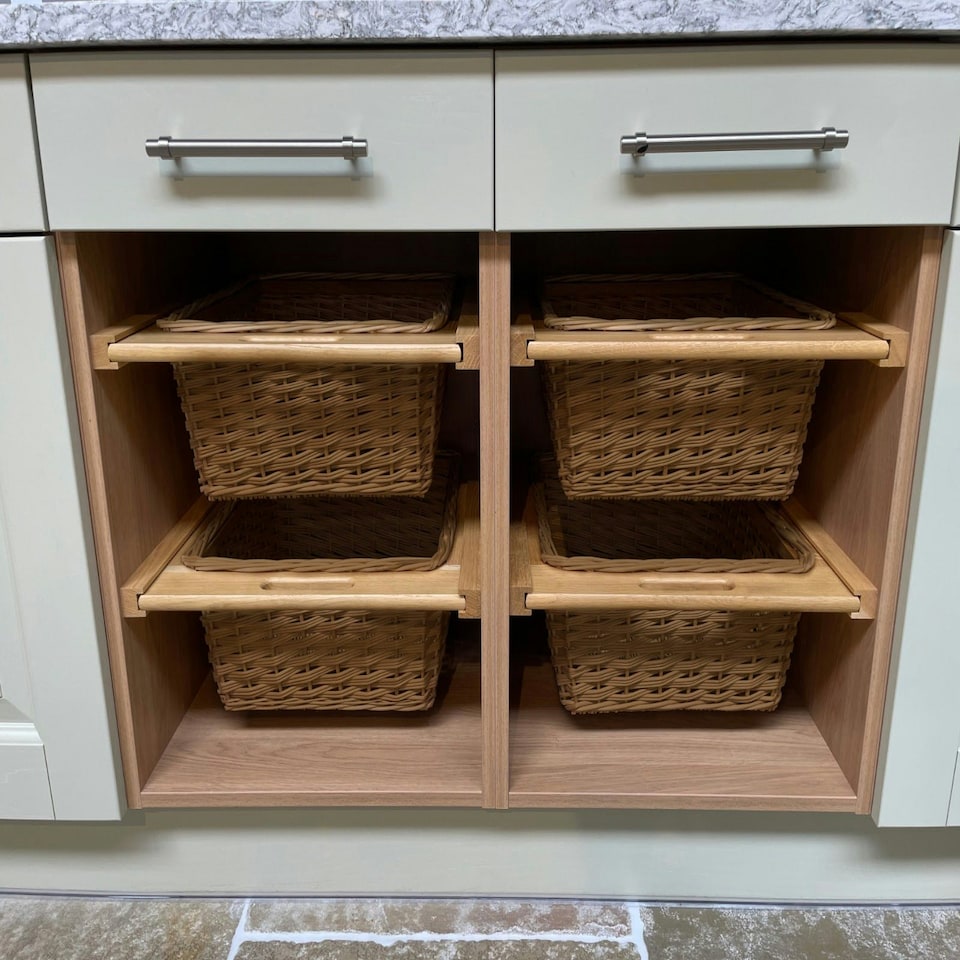 image 1 of 2 x Pull Out Wicker Kitchen Baskets 400mm Brown