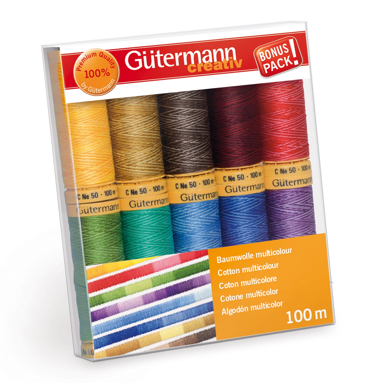 Gutermann Natural Cotton Thread Set - 10x100m C No.50 Multicolour, Mercerised Cotton for Quilting & Patchwork