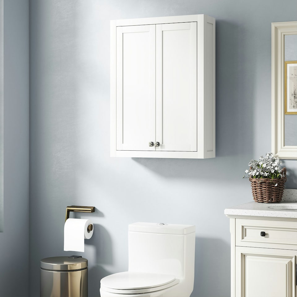 image 1 of HOMCOM Wall Mounted Storage with Adjustable Shelves, Bathroom Wall Cabinet White