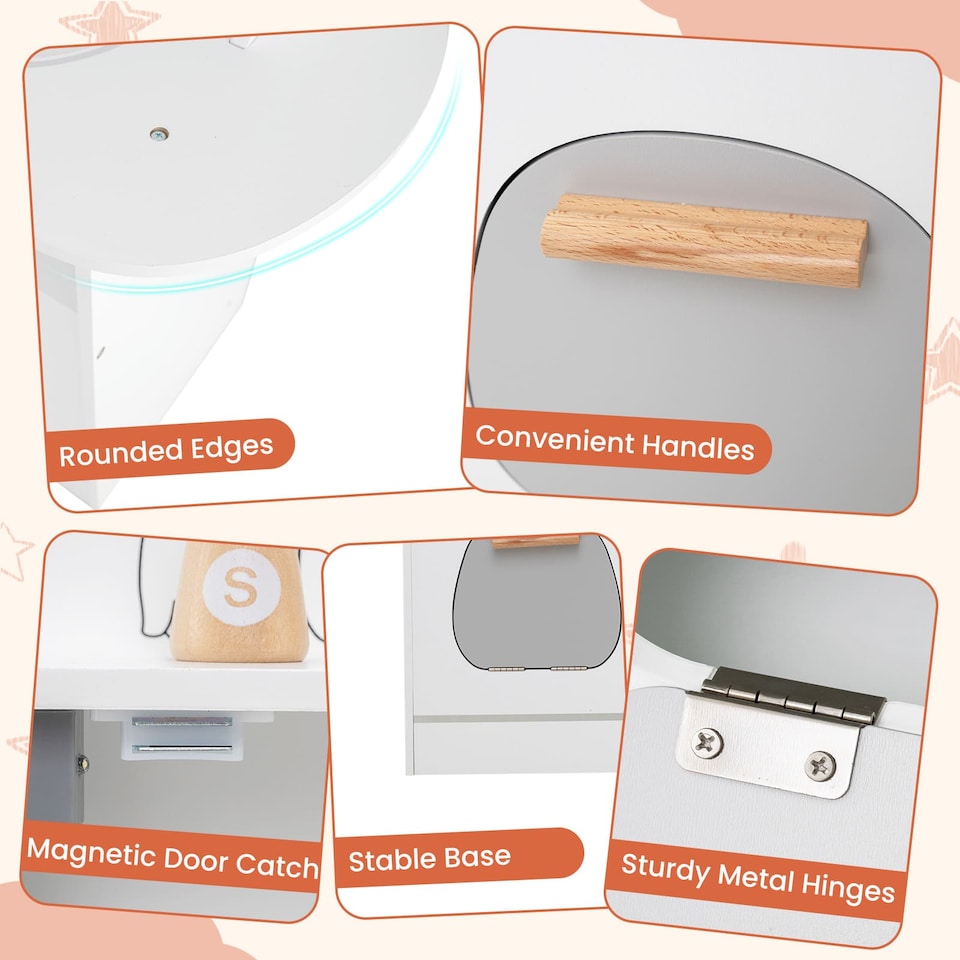 image 1 of COSTWAY Corner Wooden Play Kitchen Toddler Kitchen Playset w/Sounds-White