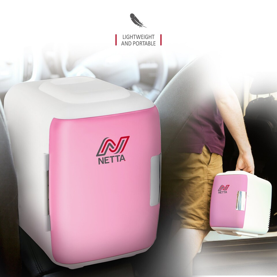 image 1 of NETTA 5L Mini Fridge - Portable Cooler and Warmer with 12V Car Socket and UK Plug, Pink