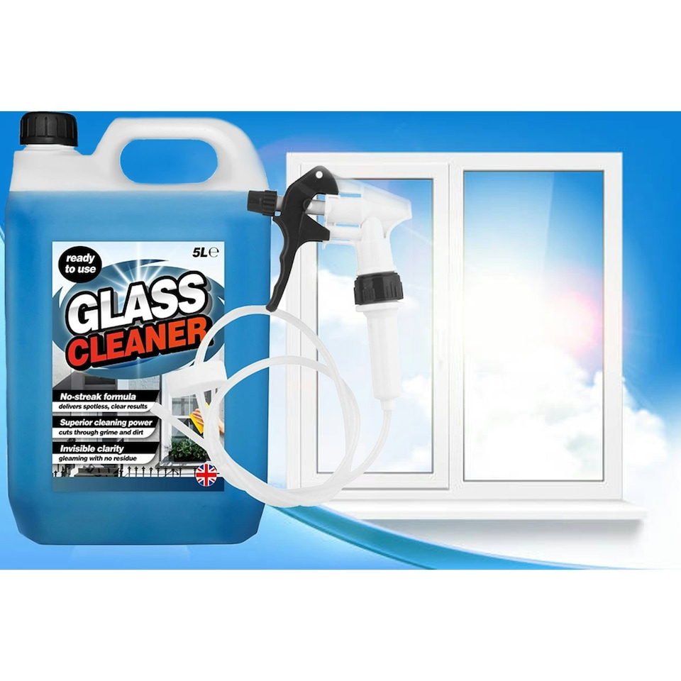 image 1 of 4 x 5L Glass Cleaner No Streak Formula Superior Cleaning Power Complete With Long Hose Trigger