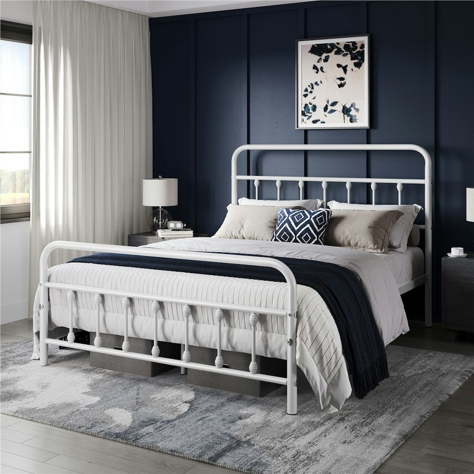 image 1 of Yaheetech Full Classic Iron Platform Bed with High Headboard and Footboard White