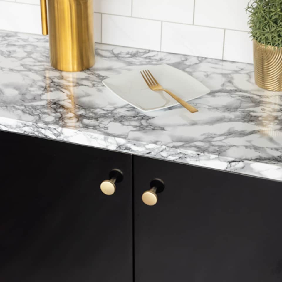 image 1 of Sticky Back Plastic Marble White Kitchen Self-adhesive Vinyl Wrap for Cupboards, Doors and Worktops 67.5cm x 2m (7 rolls) - d-c-fix