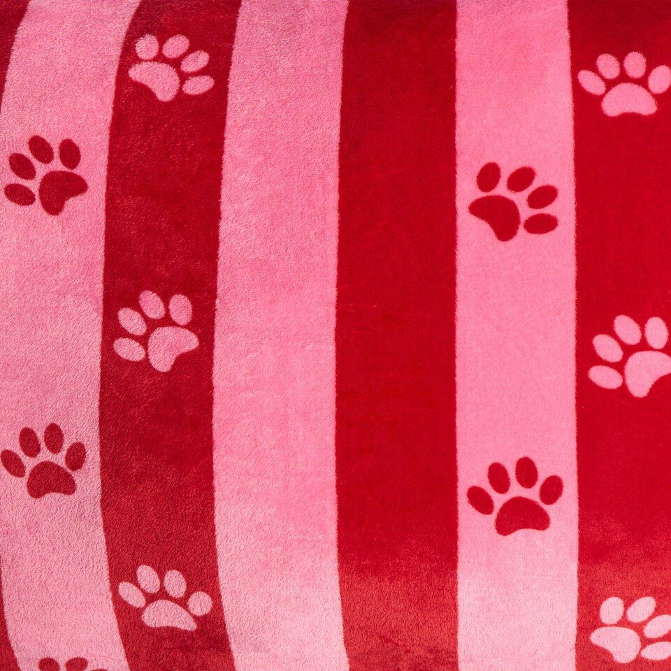 image 1 of OHS Dog Paw Print Soft Plush Plump Cosy Autumn Pumpkin Stripe Leopard Pet Bed Cushion, 80x60cm Multi | Pink/Red - Stripe | L