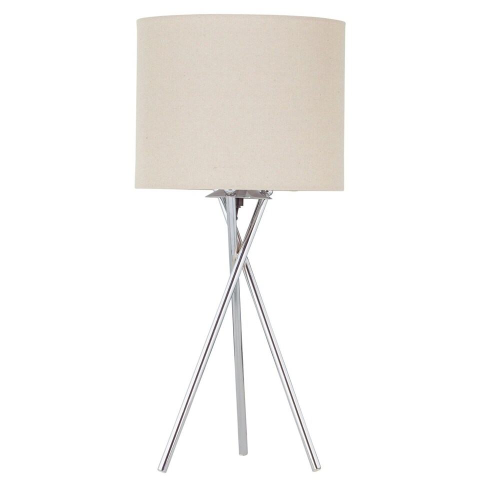 image 1 of Set of 2 Tripod - Polished Chrome Lamps with Natural Linen Shade Chrome | Brown
