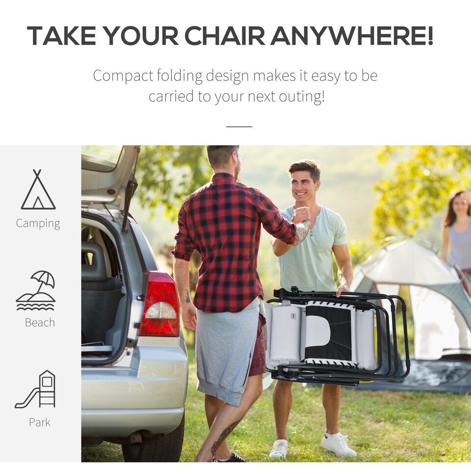 image 1 of Outsunny Zero Gravity Lounger Chair, Folding Reclining Patio Chair with Padded Seat, Cup Holder, Soft Cushion and Headrest for Poolside, Camping, Light Grey