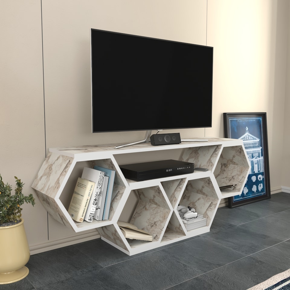 image 1 of Decorotika Honey TV Stand TV Unit for TVs up to 55 inch Honeycomb Design