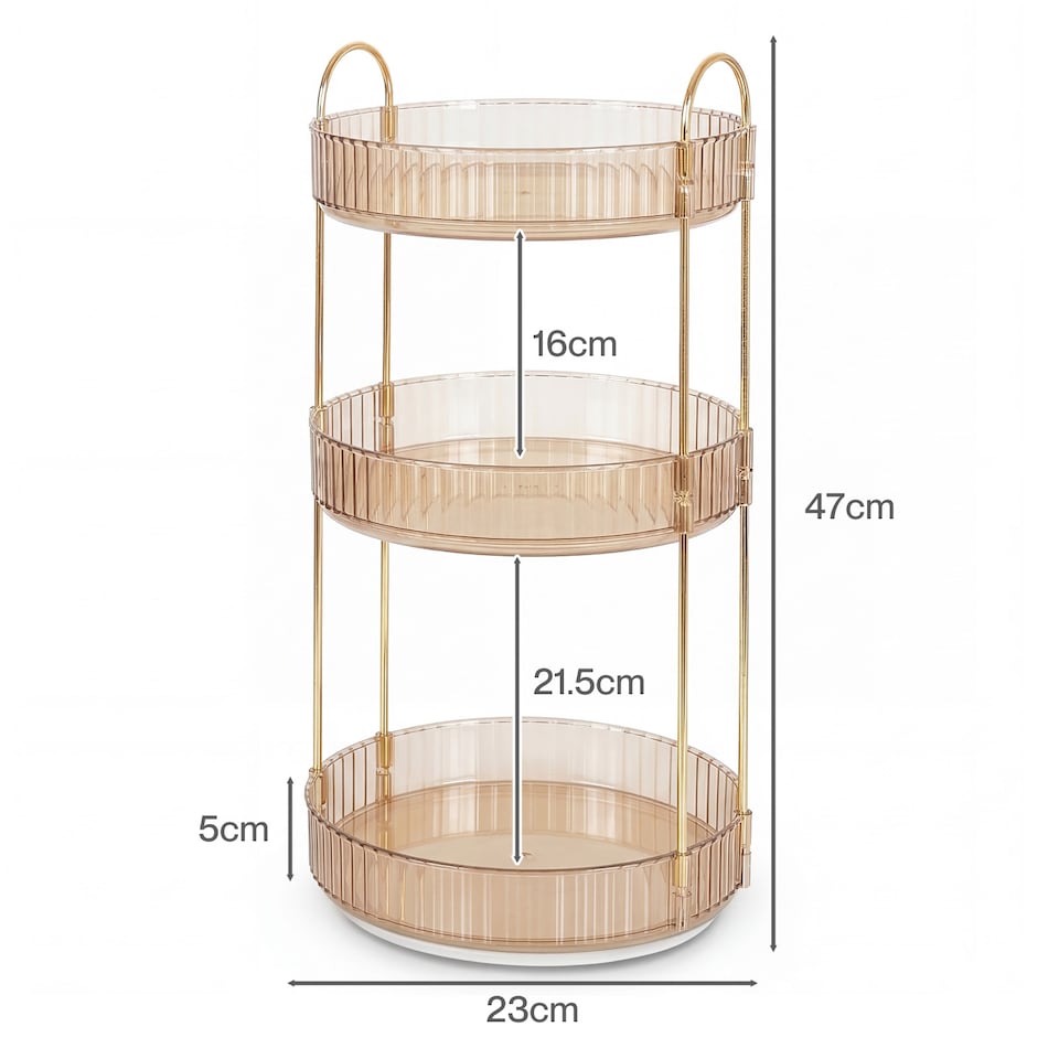 image 1 of ilus Makeup Organiser 360 Rotating Spinning 3 Tiers Cosmetic Organizer | Gold | Gold