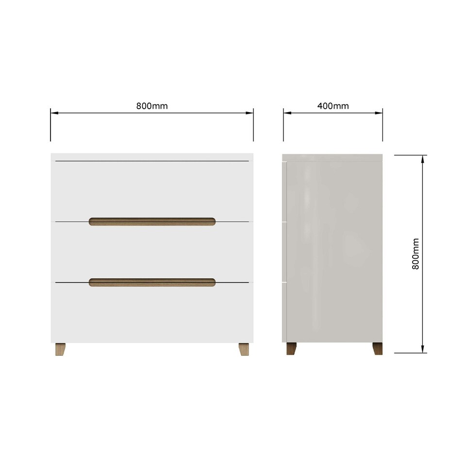 image 1 of FWStyle Veloce 3 Drawer Chest Of Drawers - White Gloss, Quick Click Assembly