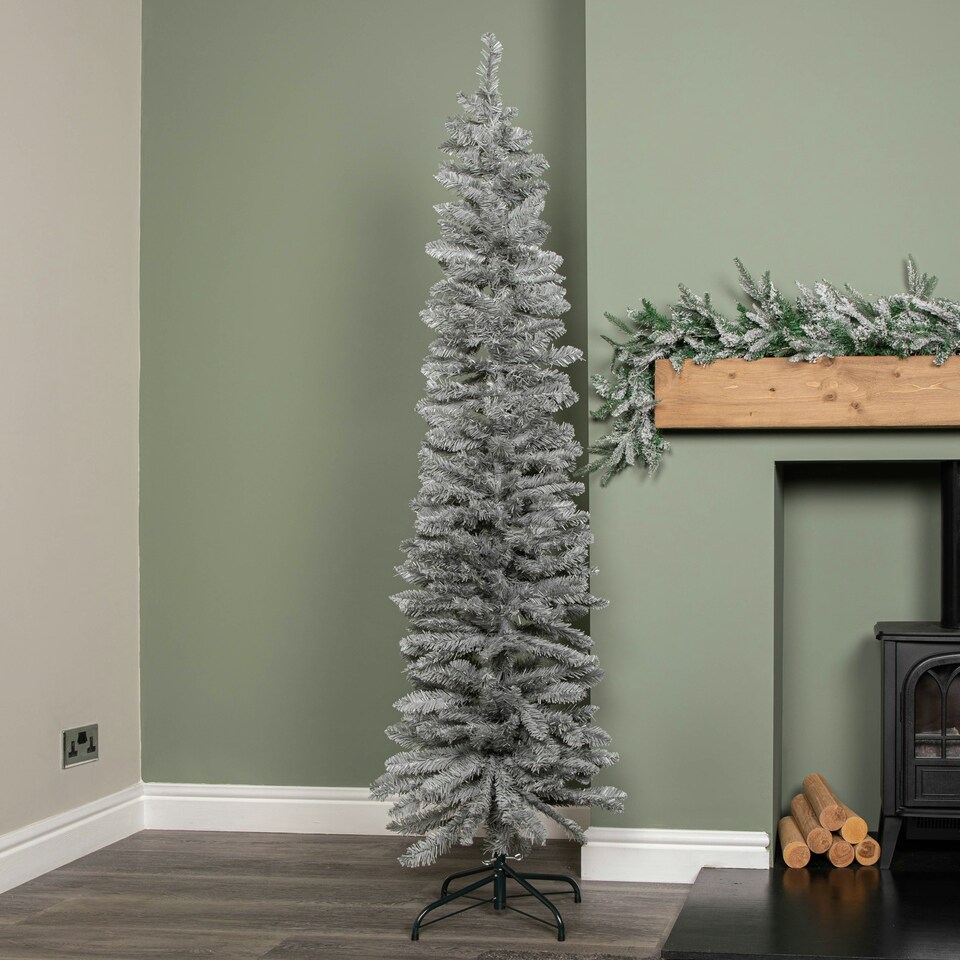 image 1 of 6ft (1.8m) Grey Artificial Pencil Christmas Tree With Green Metal Stand and 321 Tips
