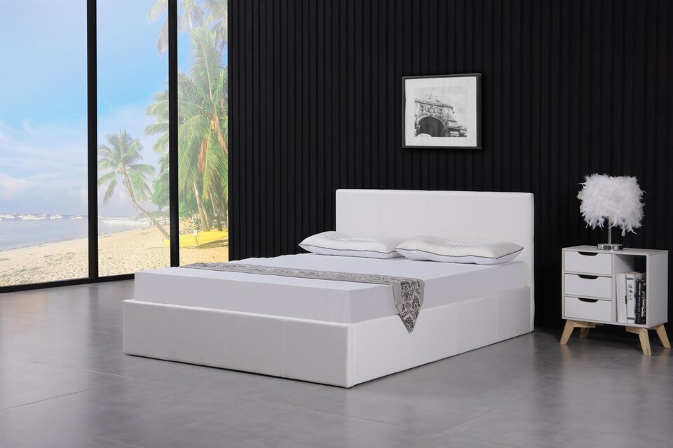 image 1 of Ottoman Storage Bed white small double 4ft 6 leather and 1 Mattress bedroom furniture