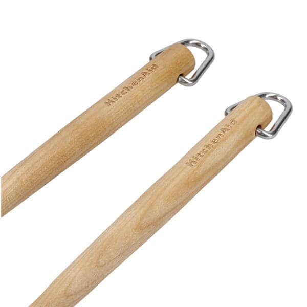 KitchenAid 2 Pc Birchwood Salad Servers, Fork & Spoon with Hanging Hook in Brown