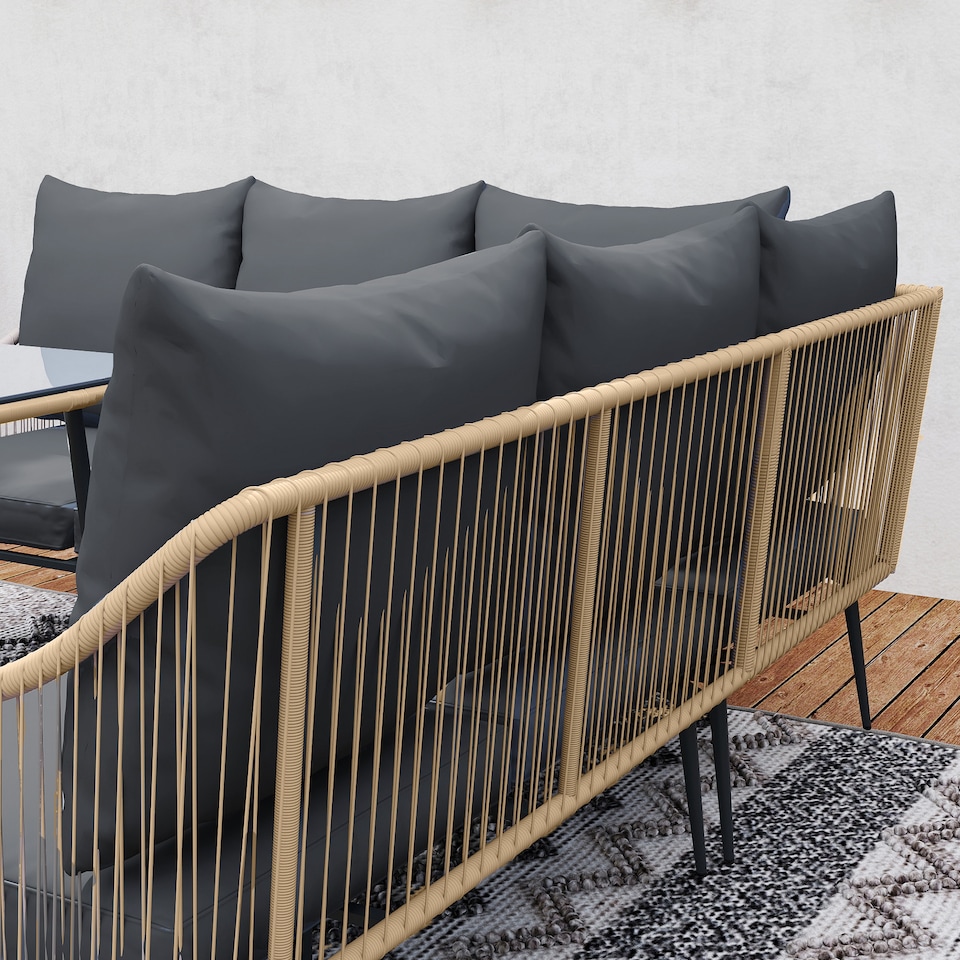 image 1 of Outsunny 6 Piece Garden Furniture Set Garden Sofa with Cushions, Light Brown