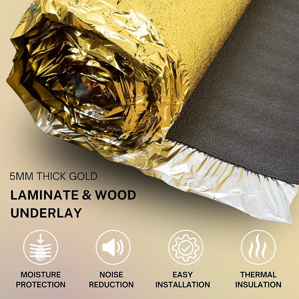 image 1 of 5mm Gold Laminate Underlay Foil Damp Proof Membrane Moisture Barrier Underlayment Cover Covers 45m²(3 x Rolls)