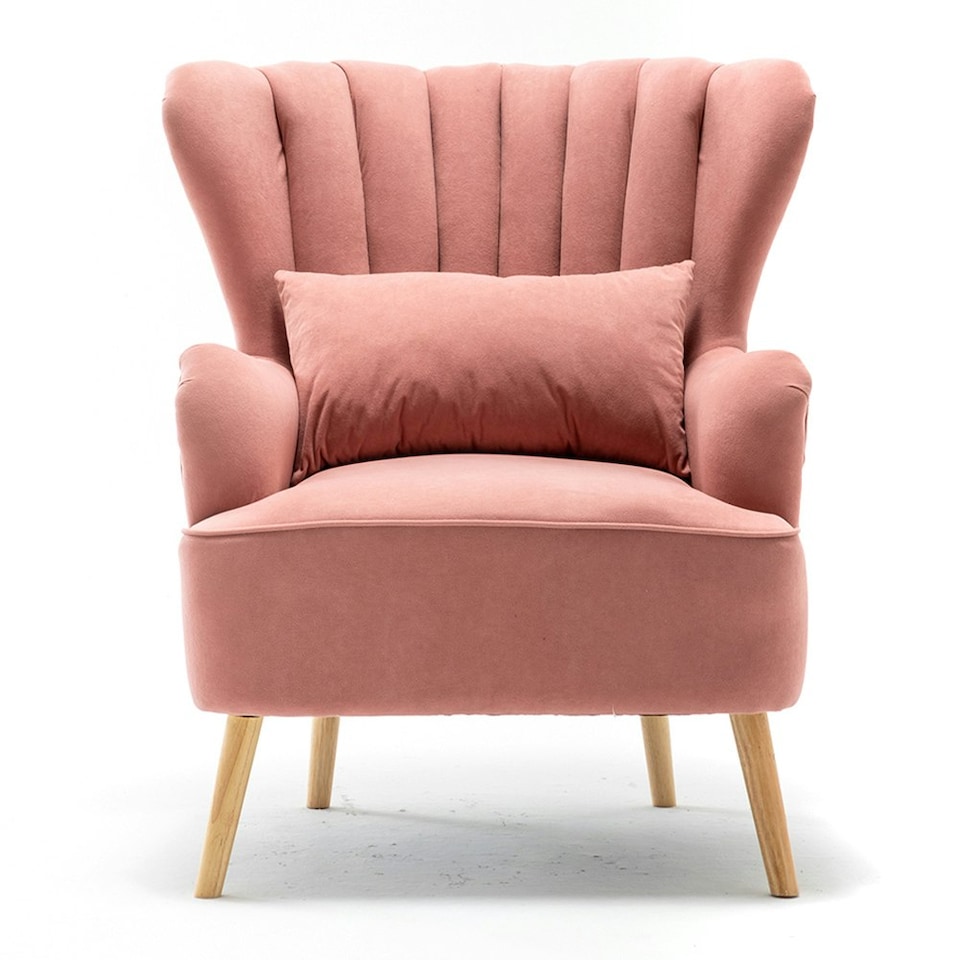 image 1 of Living and Home Curved Back Armchair with Lumbar Pillow and Footstool - Ash Pink