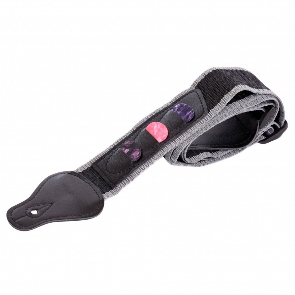 image 1 of Black Guitar Shoulder Strap for Bass Electric Acoustic with 3 Picks