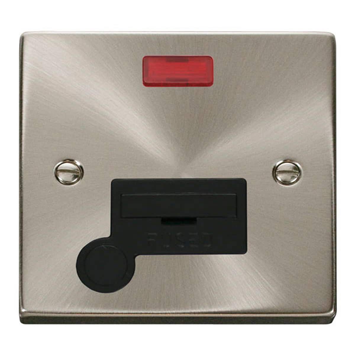 SE Home Satin / Brushed Chrome 13A Fused Connection Unit With Neon With Flex in Metallic Silver