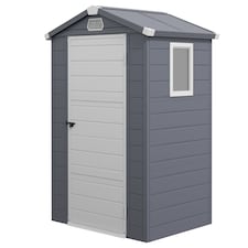 Outsunny 4 x 3ft Plastic Garden Storage Shed with Foundation Kit, Polypropylene Outdoor Storage Tool House with Ventilation Slots and Lockable Door, Grey
