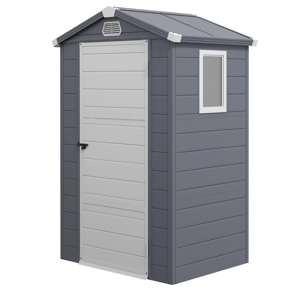 image 1 of Outsunny 4 x 3ft Plastic Garden Storage Shed with Foundation Kit, Polypropylene Outdoor Storage Tool House with Ventilation Slots and Lockable Door, Grey