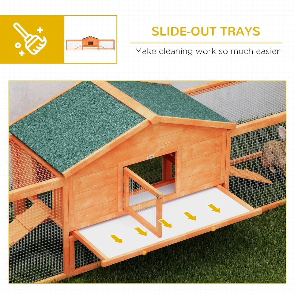 image 1 of PawHut Rabbit Hutch, Wooden Bunny House w/ Tray & Ramps, for Garden, Orange